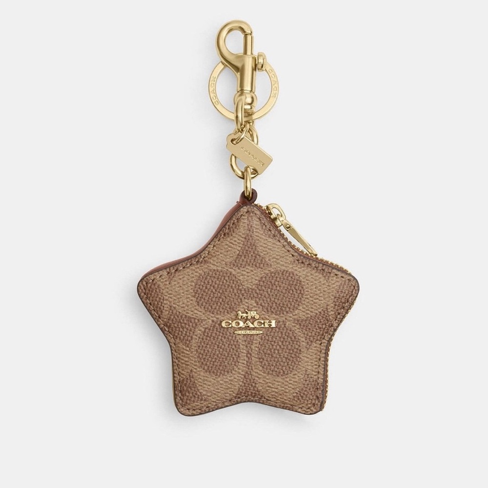 NWT Coach Star Bag Charm In Signature Canvas in Tan/Brown